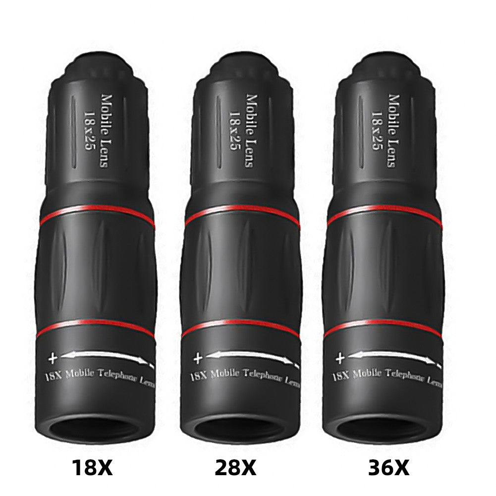 Lente de Telescópio HD 18/28/36X, Lente Teleobjetiva Universal com Zoom para Celular, Lente de Telescópio Óptico para Acampamento, Caça e Esportes