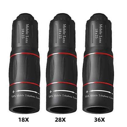 Lente de Telescópio HD 18/28/36X, Lente Teleobjetiva Universal com Zoom para Celular, Lente de Telescópio Óptico para Acampamento, Caça e Esportes