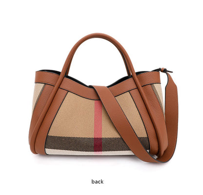 Aidrani  2025 New retro checkered women's handbag, large capacity luxury bag, canvas genuine leather bag