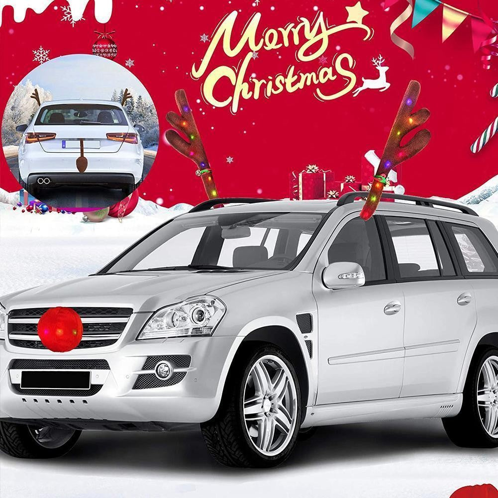 Acessórios de decoração de carro de Natal com chifres de LED luminosos, chifres de veado para carro, caminhão, SUV e decoração de veículos.
