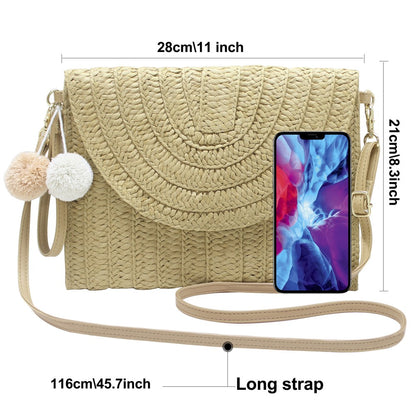 Handmade Ladies Straw Woven Bags Women Summer Holiday Beach Casual Clutch Purse Elegant Shoulder Handbag Raffia Envelope Wallets