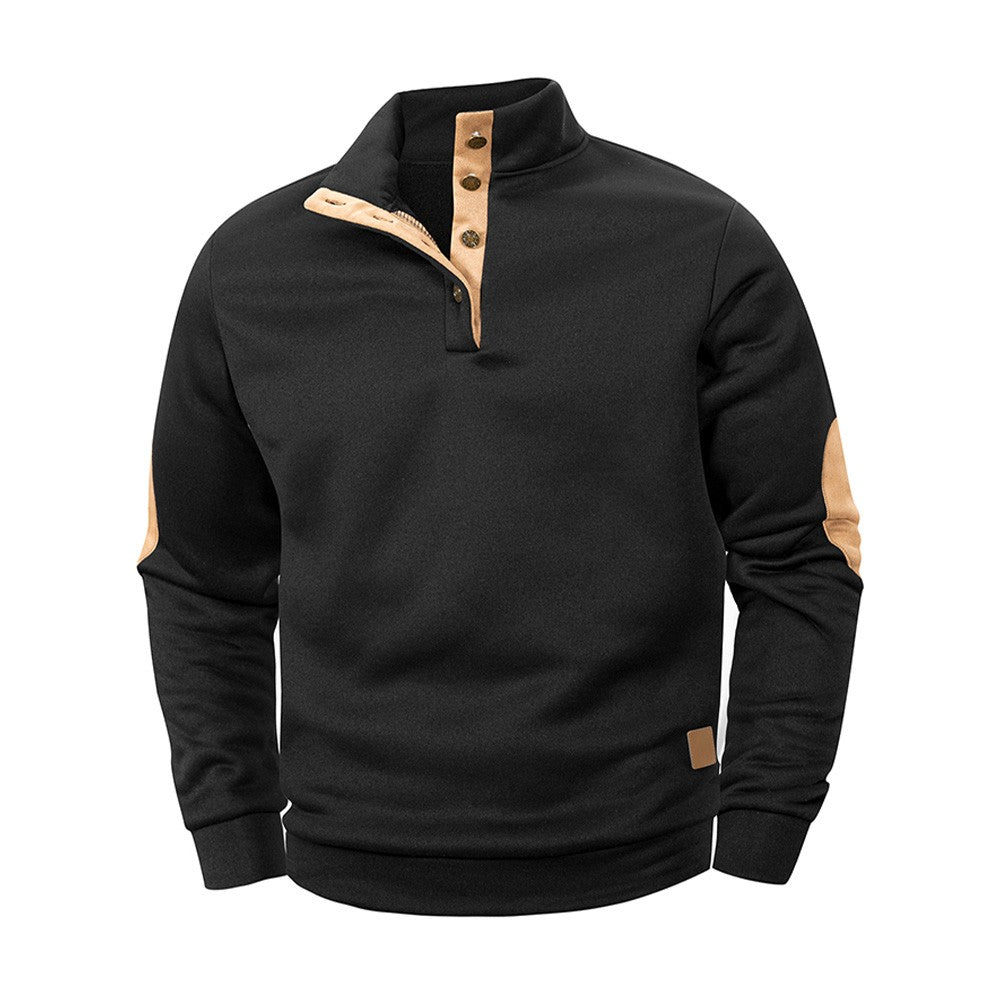 Spring Autumn Men's Casual Pullover Button Down Stand Collar Henley Polo Coats Long Sleeve Stand Collar Sweatshirts for Sport