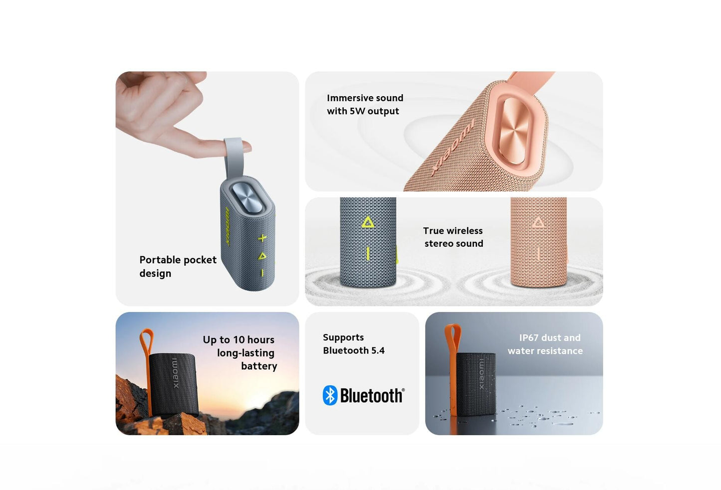 NOVA Xiaomi Sound Pocket IP67 Bluetooth 5.4 Alto-falante Portátil Combo Estéreo TWS 1000mAh 10 Horas de Bateria de Longa Duração Microfone