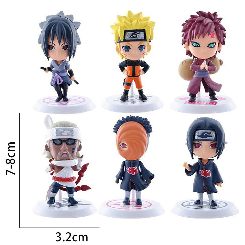 6 Unidades/Lote Versão Q NARUTO Sasuke Gaara Uchiha Madara Boneco 7-8cm 2 Estilos Base de Personalidade Mini Estatuetas Decoração Boneca Presentes
