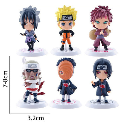 6 Unidades/Lote Versão Q NARUTO Sasuke Gaara Uchiha Madara Boneco 7-8cm 2 Estilos Base de Personalidade Mini Estatuetas Decoração Boneca Presentes