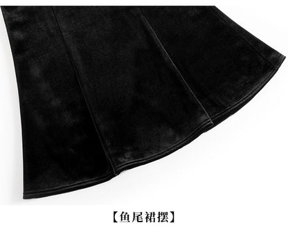 Elastic Velvet Long Black Skirts Women 2025 Casual Korean Fashion Y2k Clothes Mid Length Elegant High Waist Harajuku Maxi Skirt