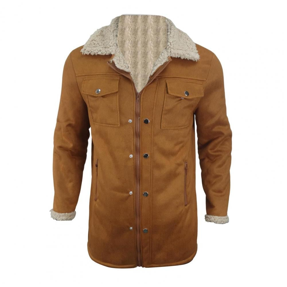 Autumn Winter Men Jacket Lapel Single-Breasted Mid-Length Coat Windproof Jacket Suede Multi Pockets Outerwear Men Clothing