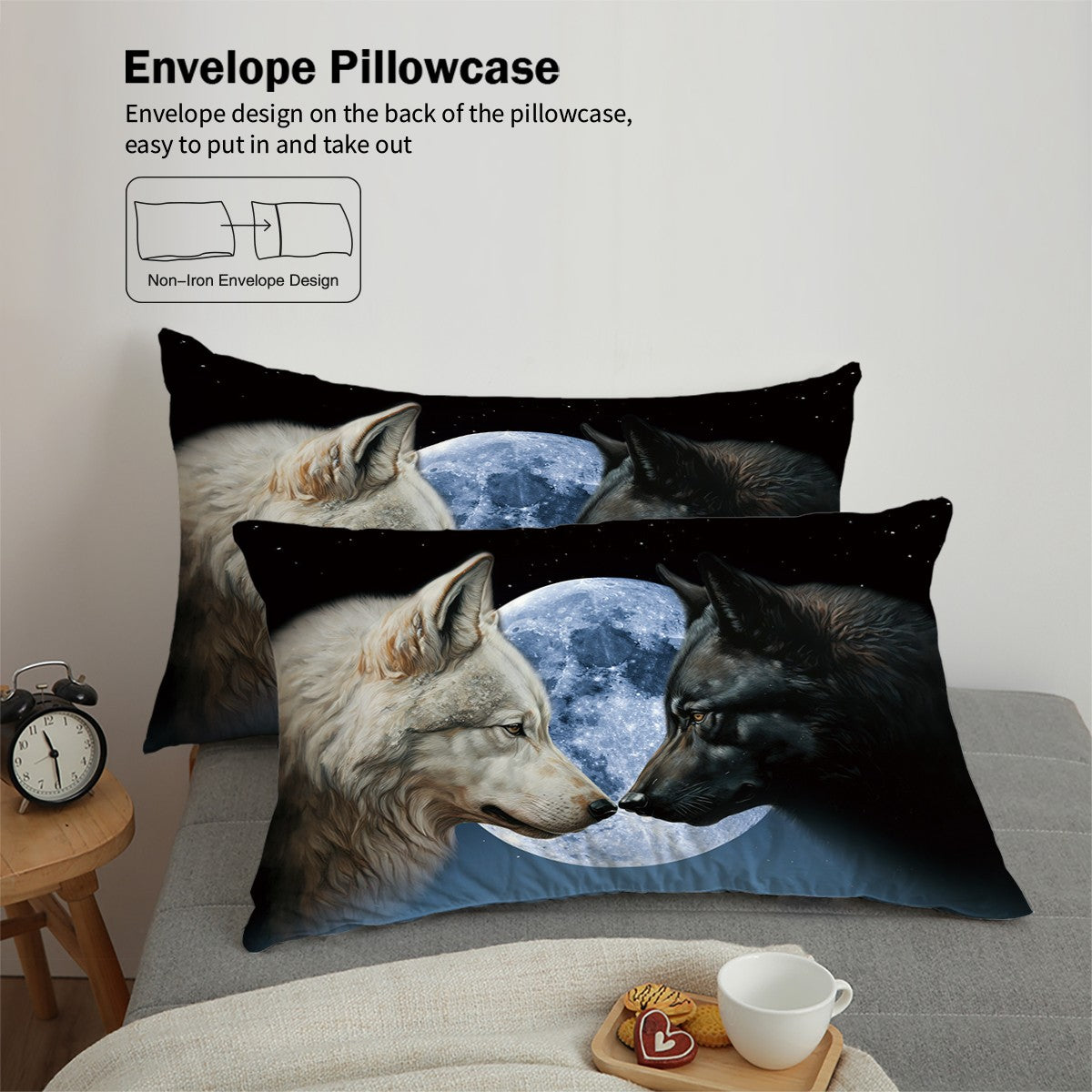 Conjunto de 3 peças, jogo de cama com estampa de lobo, queen, king, cama de casal, para quarto, quarto de hóspedes, hotel, decoração de casa