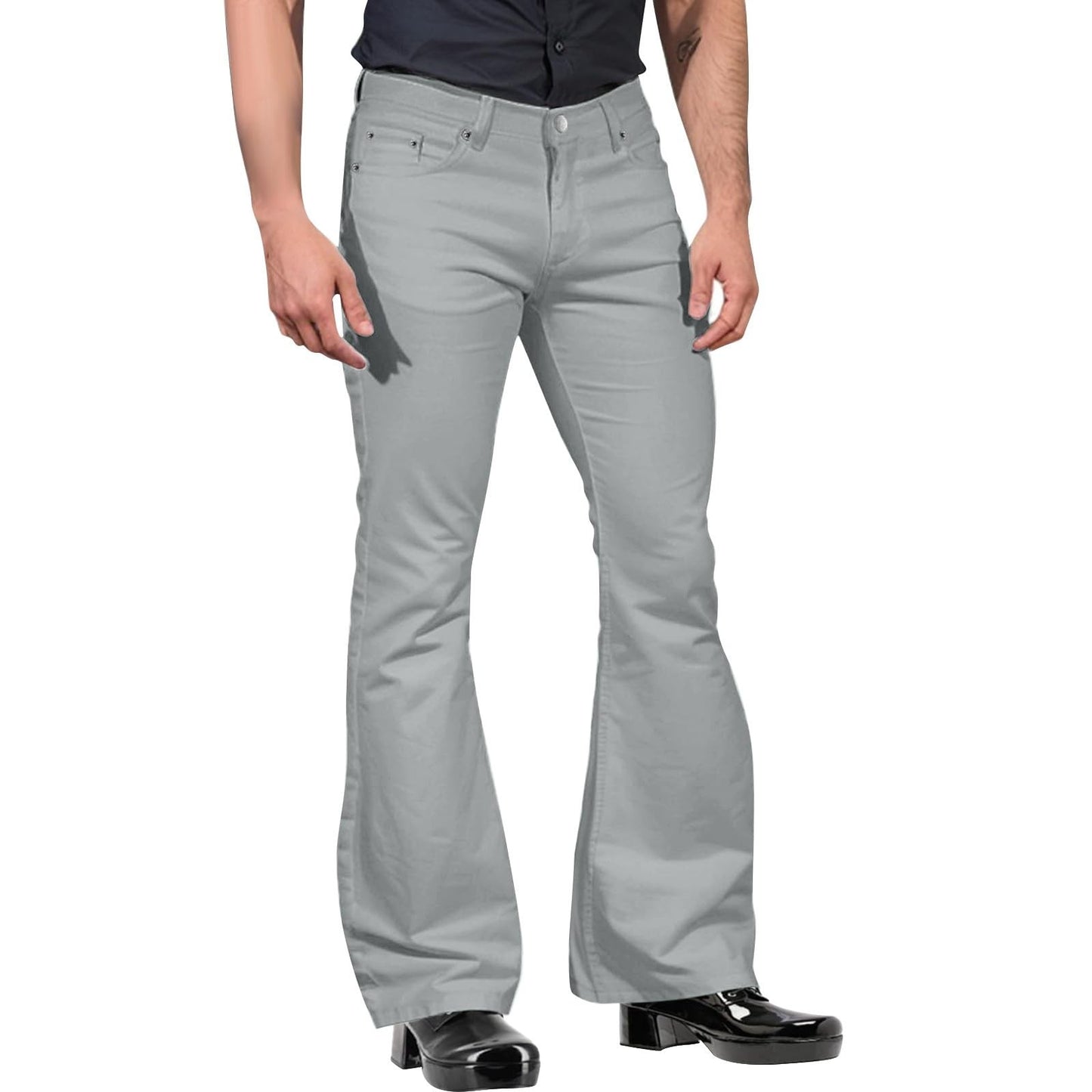 2024 New Fashion Men's Retro Flare Pants, Solid Color Mid-Rise Trousers Casual Classic 70s Bell Bottom