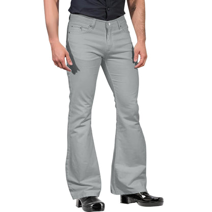 2024 New Fashion Men's Retro Flare Pants, Solid Color Mid-Rise Trousers Casual Classic 70s Bell Bottom