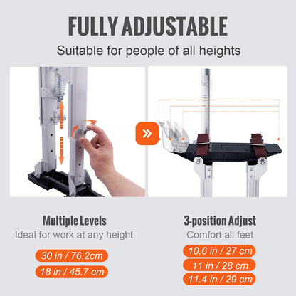 SucceBuy Pernas de Pau para Drywall 18''-30''/36''-50'' Ajustáveis de Alumínio, Joelheiras Protetoras Antiderrapantes, para Casa