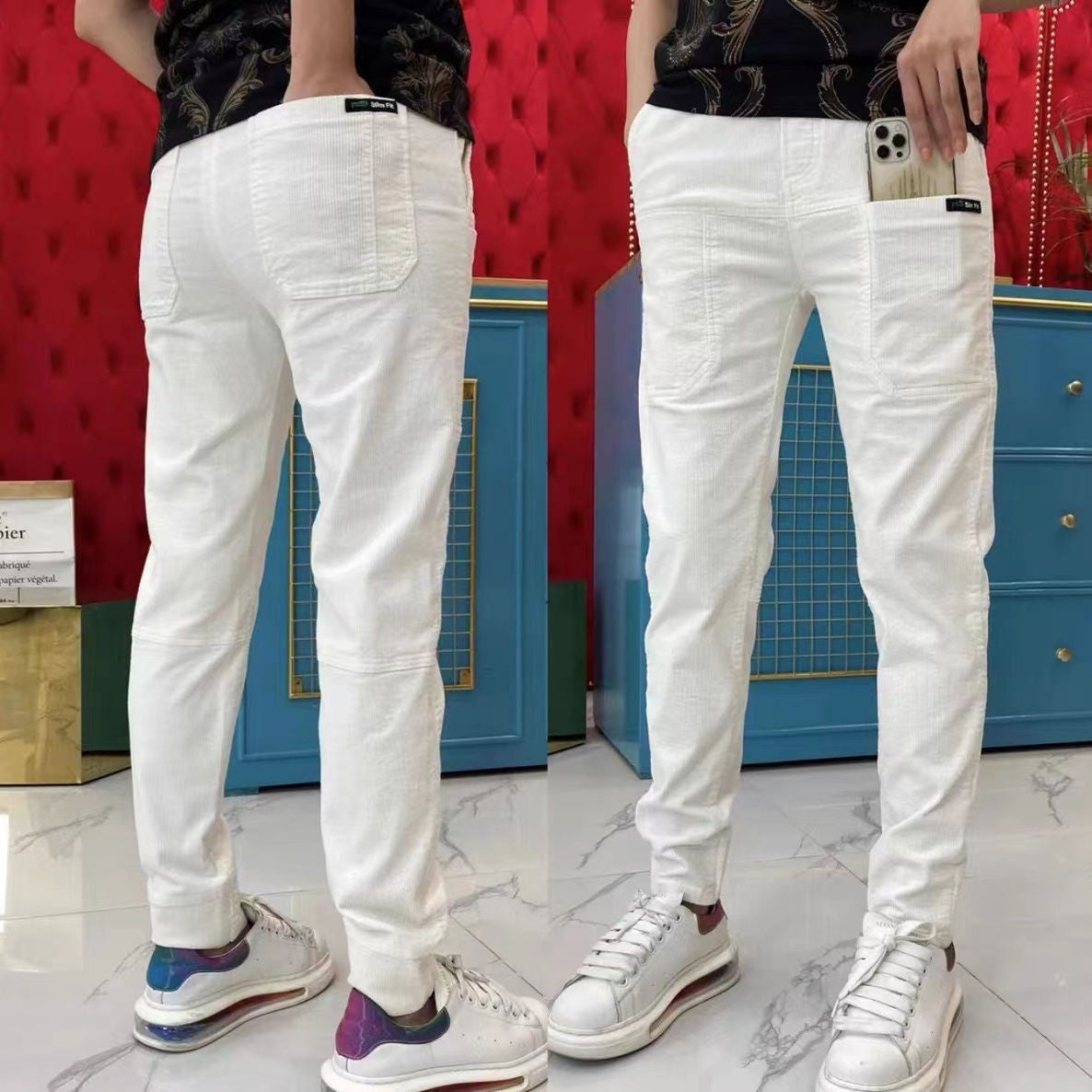 Calças Casuais Masculinas de Veludo Cotelê para Escritório Outono Inverno Negócios Calças Masculinas Algodão Harajuku Moda Poliéster Original Quente Clássico