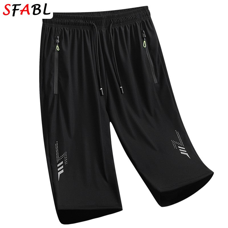 Quick Dry Shorts Men Summer Thin Short Pants Running Sports Bottom Gym Fitness Beach Zipper Pocket Loose Short Sweatpants Men