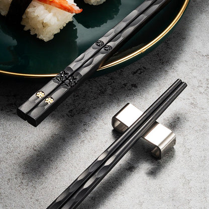 5 Pares de Hashis Japoneses Chineses para Comer Sushi Reutilizáveis de Metal Coreano Conjunto de Talheres Saudáveis