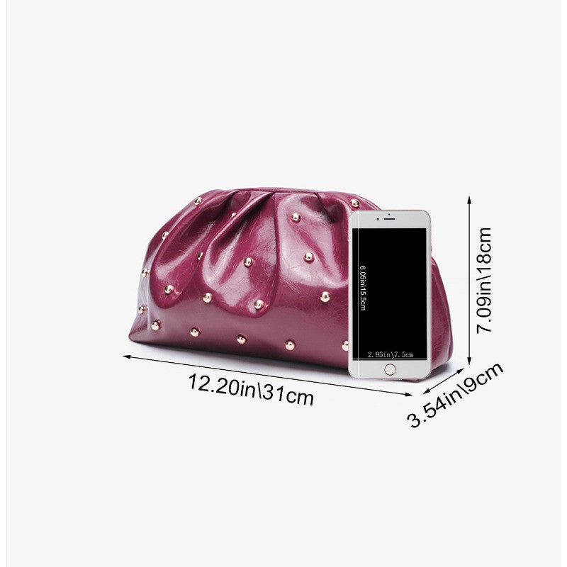 2025 Large Capacity Folded Cloud Clutches Women's Handbag Fashion Simple Multifunctional Clasp Bag Mushroom Nail Dinner Bag