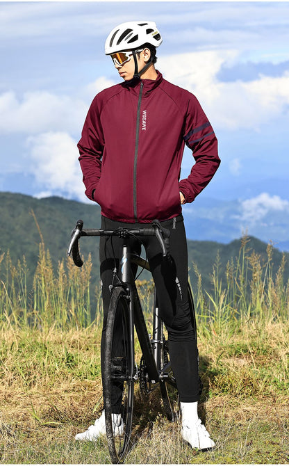 WOSAWE Winter Cycling Jacket Mens Fleece Warm Long Sleeve Bike Jacket Thermal Fabric MTB Bicycle Jersey Long Jersey