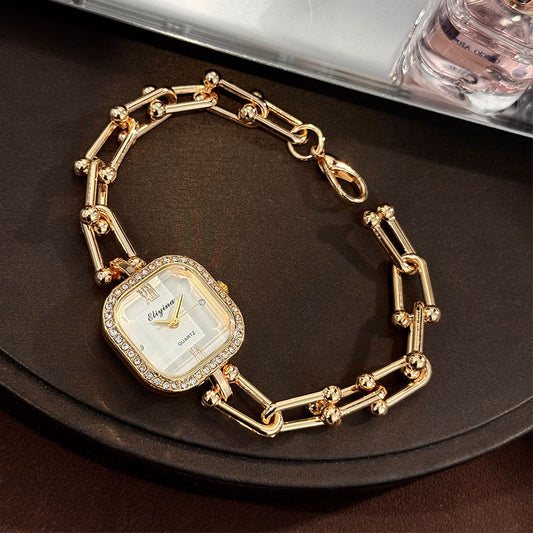 Luxury Minimalist Bracelet Watch Creative Square Multi-Faceted Glass Quartz Movement Chain Mid-century Small High-End Acces