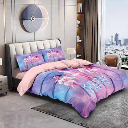 K-Pop Bedding Set Demon Hunters Themed pink or Black other side Print Polyester Student Dormitory  Duvet Cover Boys Girls Gift