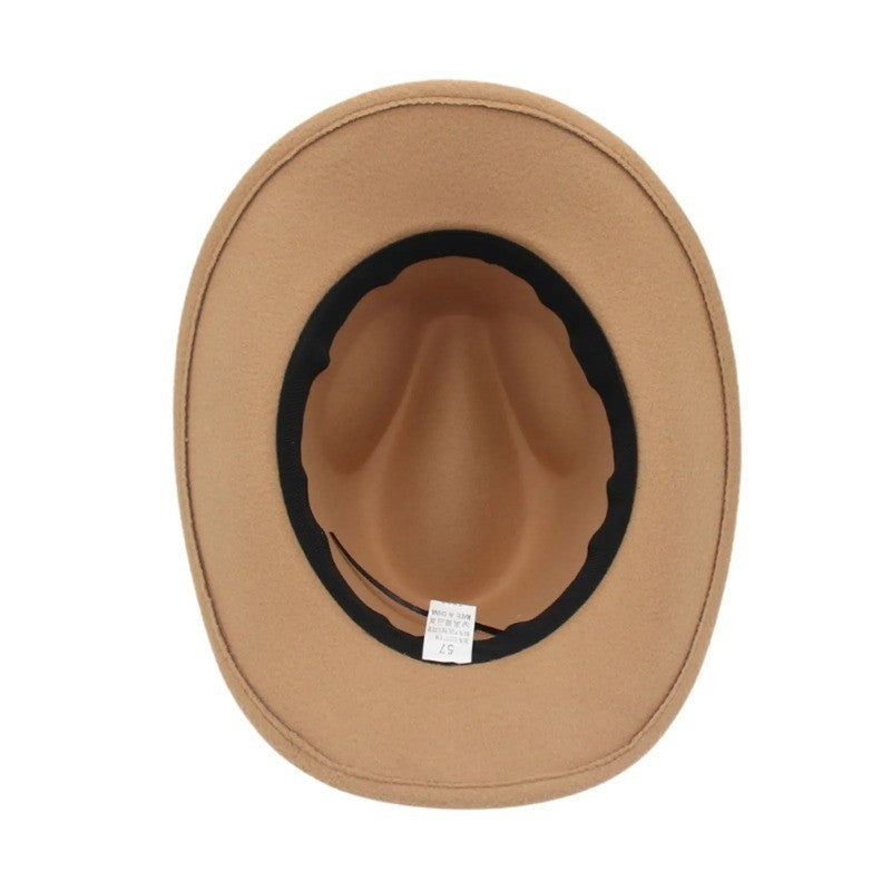 New Felt Western Cowboy Hat Ox Head Accessories Ethnic Style Roll Brim Cowgirl Cap with Cow Band Soft Jazz Fedora Hats Men