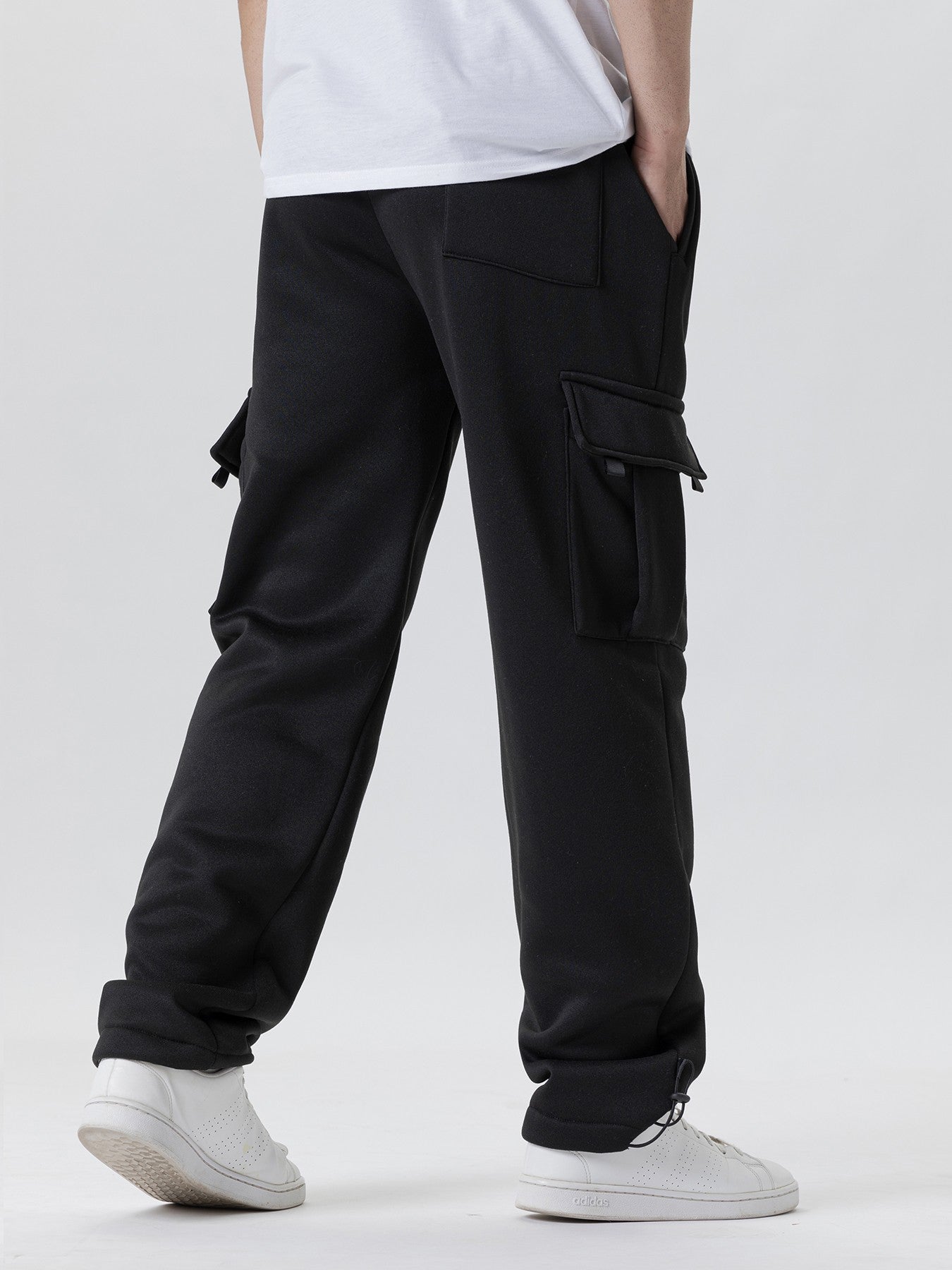 Calças de Moletom Masculinas Reta Casual Outono Inverno Calças Masculinas de Corrida Jogger Esportivas para Academia Calças Lisas com Vários Bolsos