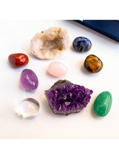 1box Natural Crystal Chakra Set - Amethyst Cluster Agate Cave Selenite Gift Set - Crystal Furniture Decoration Christmas Thanksg