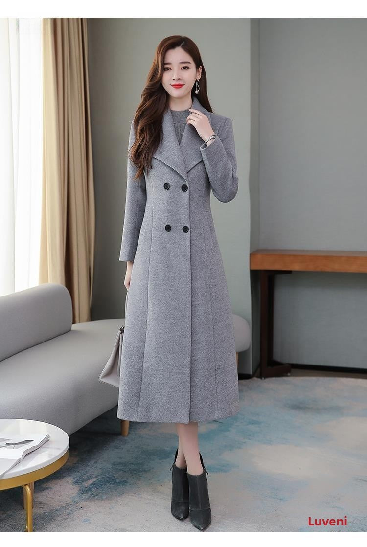 Plus Size Women's Overcoat Long Thickened Woolen Coat Long Collar Slim Fit Waist Cinched Outerwear Spring Autumn New Style Ho...