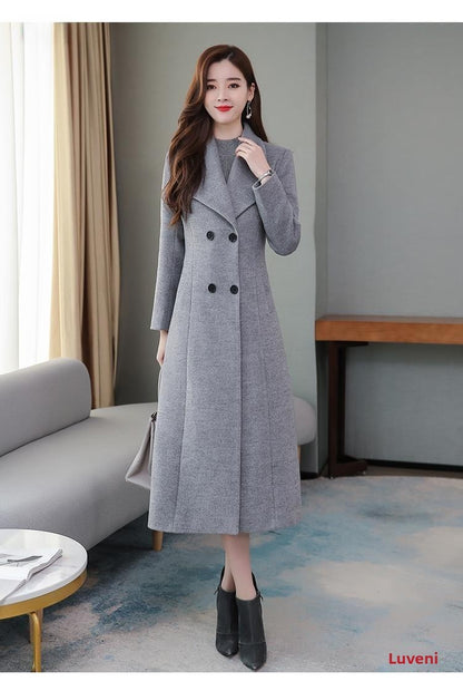 Plus Size Women's Overcoat Long Thickened Woolen Coat Long Collar Slim Fit Waist Cinched Outerwear Spring Autumn New Style Ho...