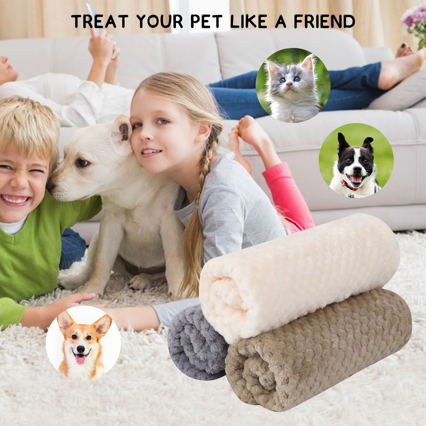 Cobertor macio para animais de estimação, manta de dormir de pelúcia para cães, cor sólida, lavável, almofada de sofá portátil, manta quente para gatos, tapete doméstico para o inverno