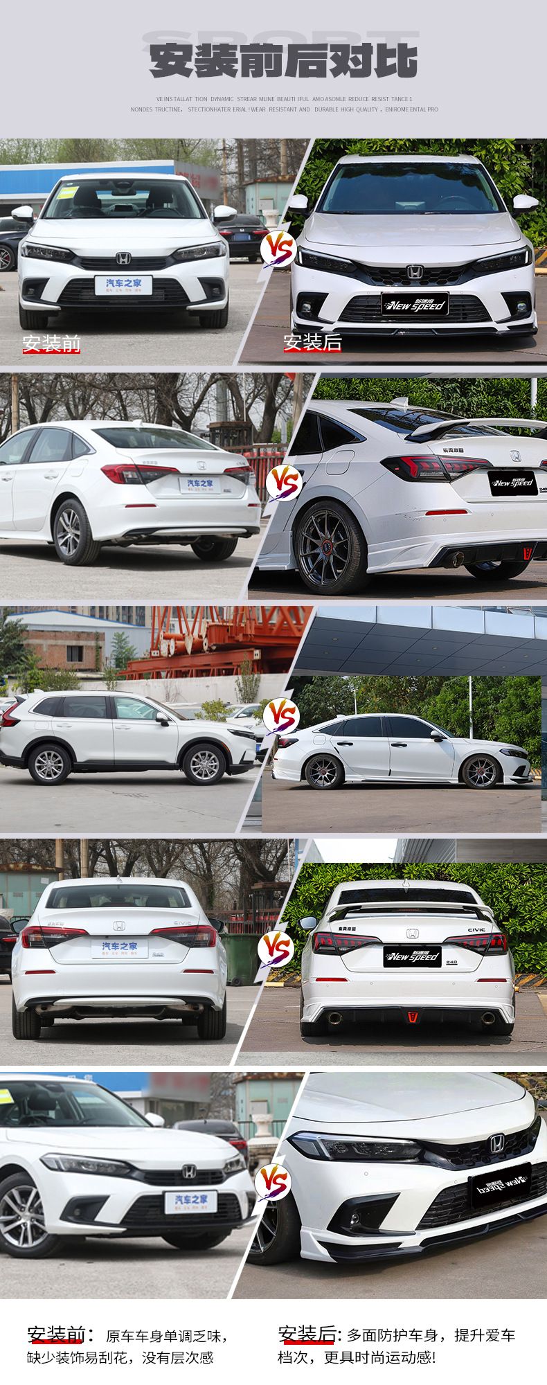 For 11th Generation Sedan Civic Wave Breaking Small Surround Kit Front Small Bag Side Skirt Rear Small Bag Modification Kit