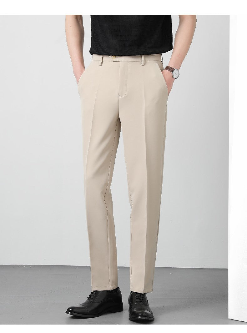 Spring Summer Suit Pants Men Business Smooth Slim Business Office Social Elastic Waist Ankle Length Formal Korean Trousers Male