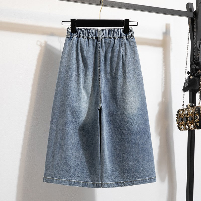 Plus Size Denim Skirt Women Autumn 2024 New High Elastic Waist Blue Color Jeans Skirts With Lining Korean Style Casual Skirt