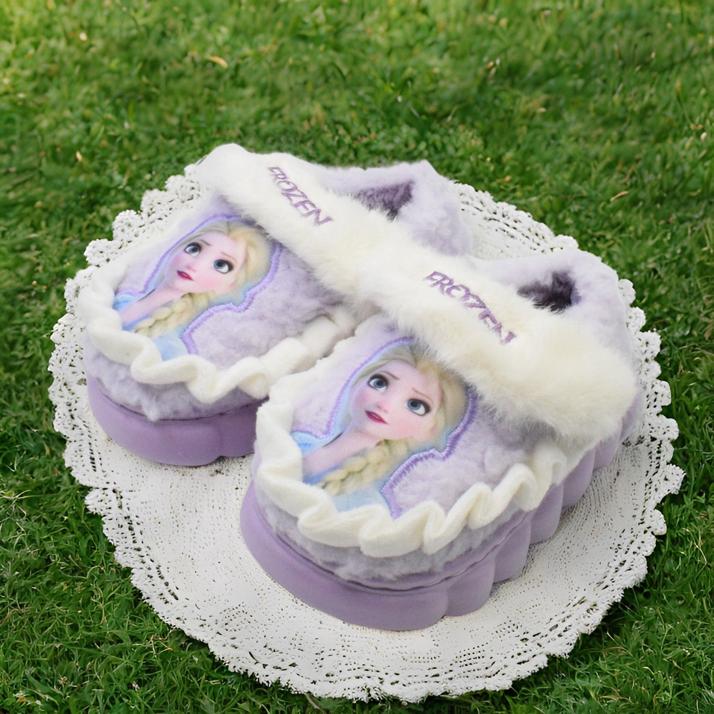 Disney Princess Elsa Winter Children's Cotton Home Slippers Frozen Girl's Snow Non Slip Warm Baby Slippers Pink Blue Size 24-36