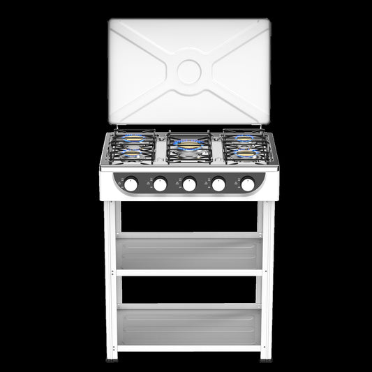 5 Burner Cooktop Commercial Kitchen Gas Stove Free Standing With Iron Lid LPG Gas Powered Portable for Outdoor Installation