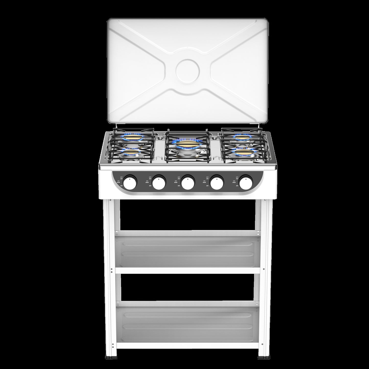 5 Burner Cooktop Commercial Kitchen Gas Stove Free Standing With Iron Lid LPG Gas Powered Portable for Outdoor Installation