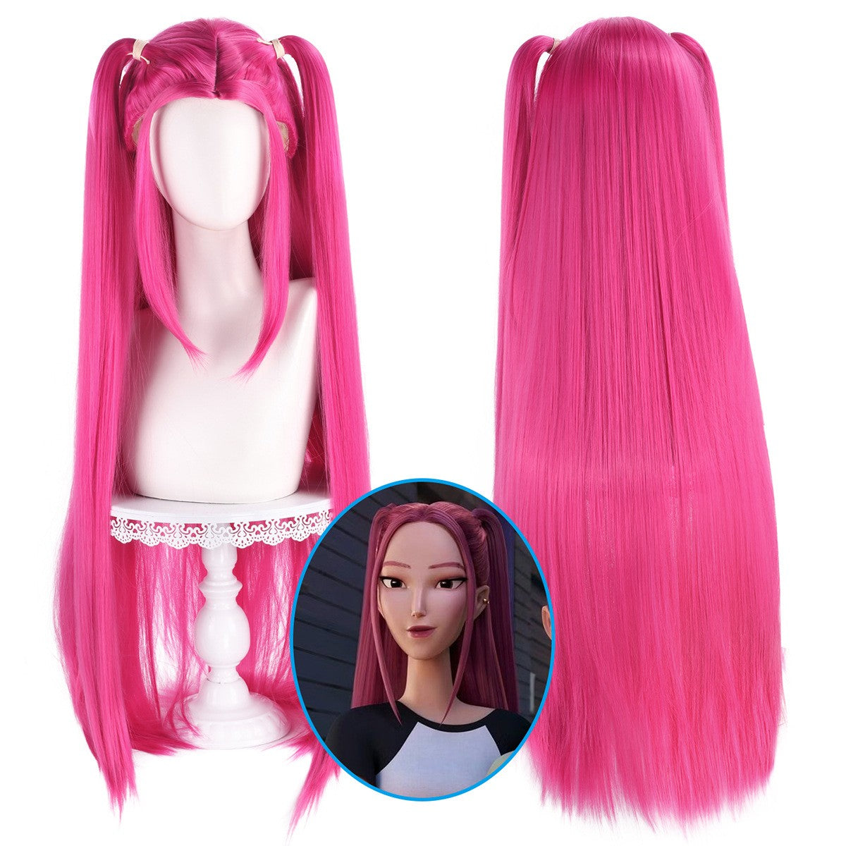 Peruca Cosplay Kpo-p Mir-a Rum-i Zo-e Demon Hunters Cabelo Longo Roxo Preto Vermelho Perucas Sintéticas Resistentes ao Calor Adereços de Carnaval