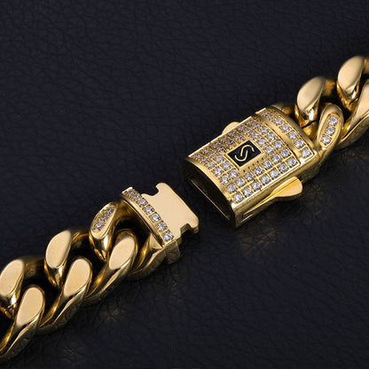 Pulseira ESKEEM Hip Hop Monaco PVD Banhado a Ouro 14k Correntes Miami Cuban Link 6/9/11/13MM Aço Inoxidável para Mulheres e Homens