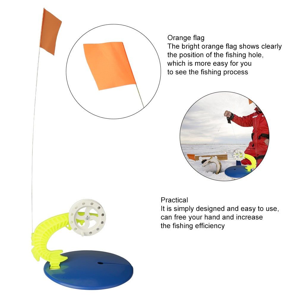 FTK 2 pçs/conjunto de pesca de inverno, bandeira de vara de pesca no gelo, suprimentos de pesca, ponta de plástico, trenó de pesca portátil, bandeiras de pescadores