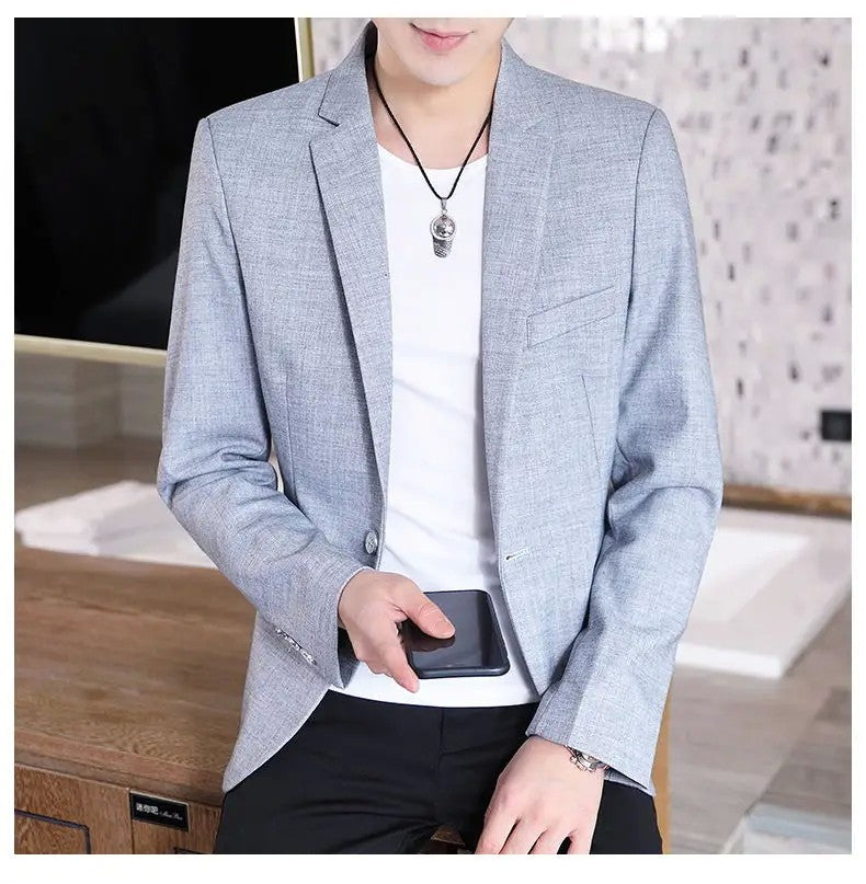 Men Blazer Slim Fit Fashion Business Handsome Gentleman Korean Version of British Style Leisure Slim Solid Color Wedding Work