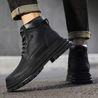 Leather Ankle Boots Stylish Walking Shoes Outdoor Men Casual Footwear Winter Plush Snow Boots New Trendl Mens High Top Shoes
