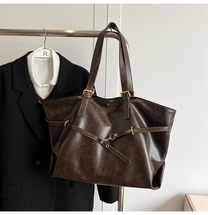 Retro Big PU Leather Shoulder Bag for Women 2025 Winter Trend New Y2K Fashion Handbags Females Travel Luxury Tote Bag  bolsas