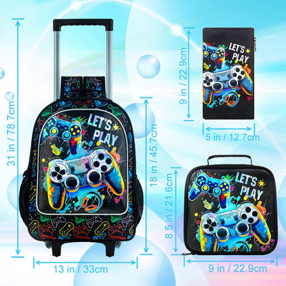 Rolling Backpack for Boys, Kids Roller Wheels School Bookbag with Lunch Bag, Wheeled .?School Bag for Children