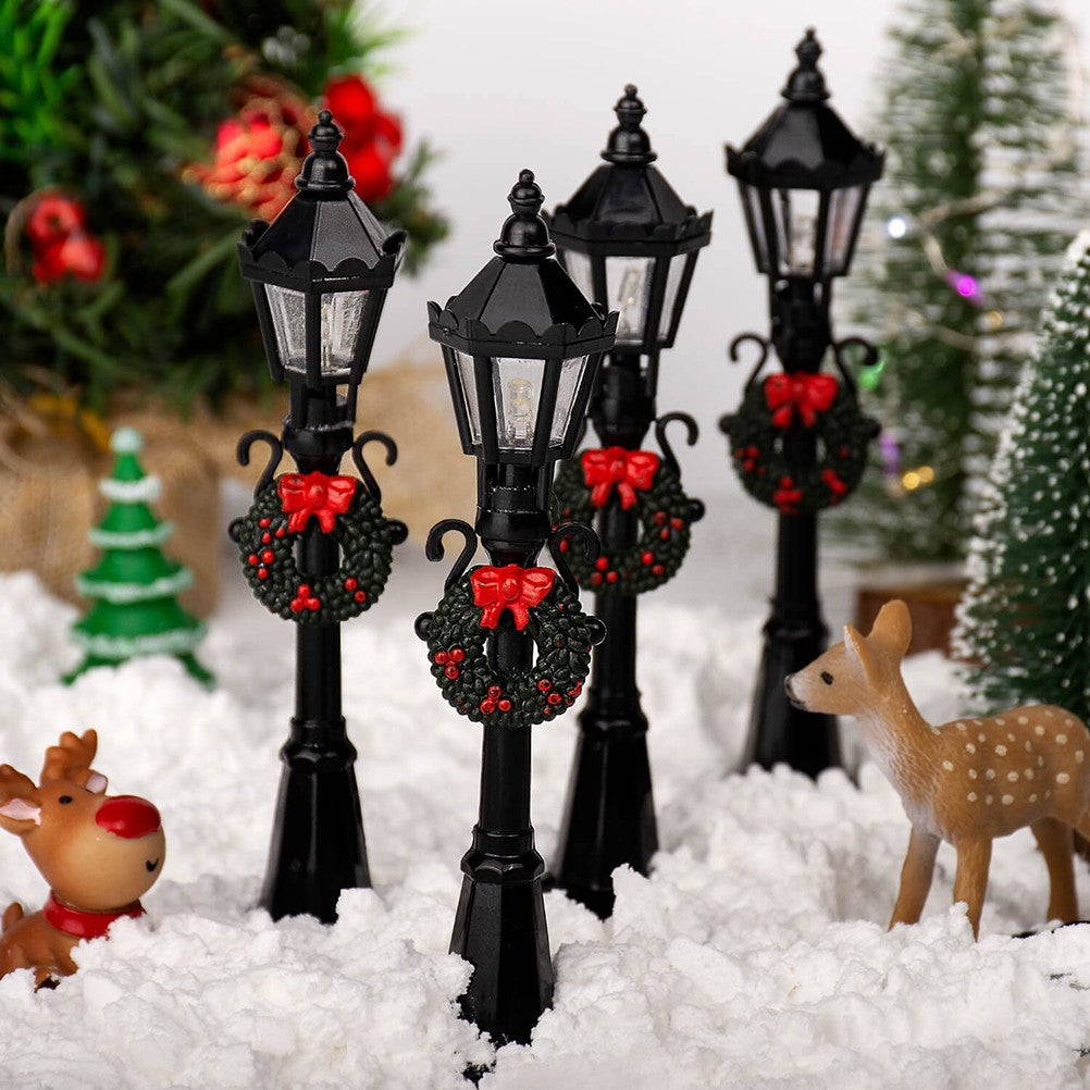 4 Pcs Christmas Mini Street Light Models Dollhouse Streetlight Miniature Village Pathway Lantern Post for DIY Micro Landscape