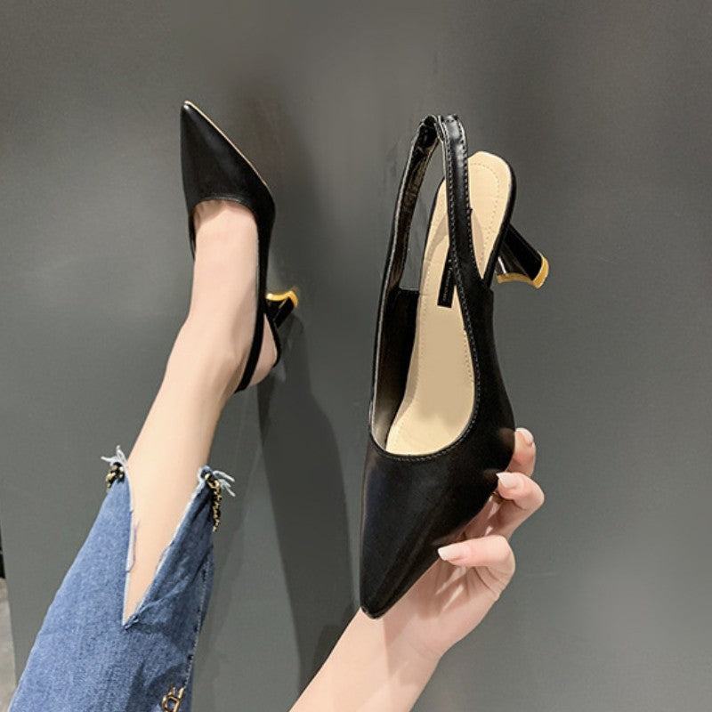 Sapatos Femininos de Verão com Salto Agulha, Bico Fino, PU Respirável, Confortáveis e Elegantes, Boca Rasa, Sandálias Sensuais