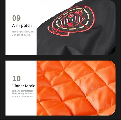 Unisex Winter Thicken Warm Bomber Jacket Air Force Style Flight Parkas Coat with Cotton Embroidery Casual Outwear for Men