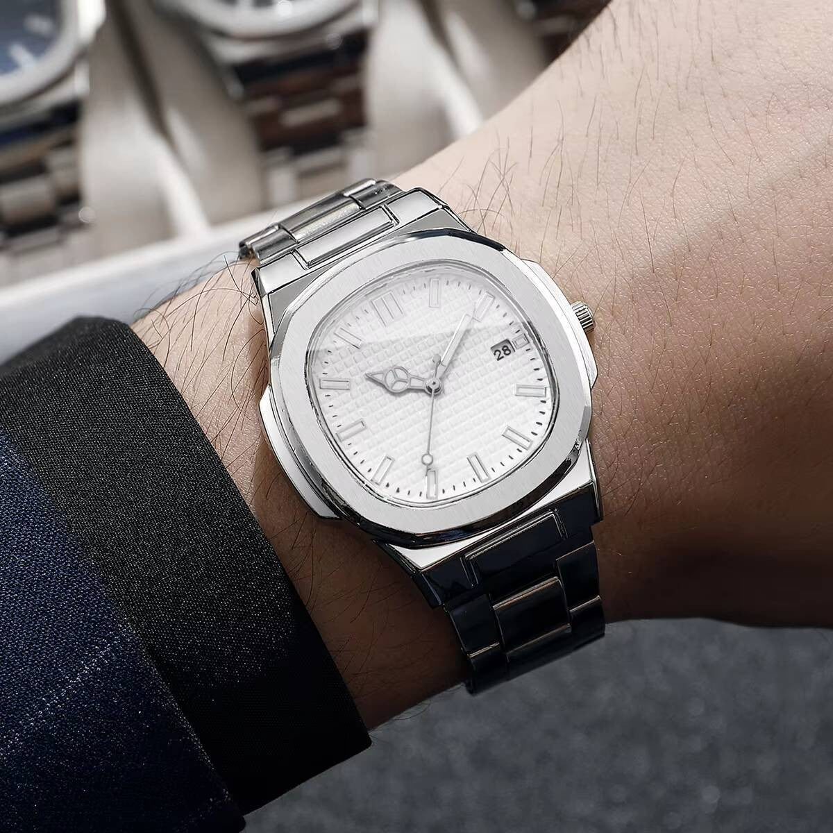 Luxury Square Men Business Watches Calendar Mens Quartz Watch Clock Gift Reloj Hombre?Without Box?