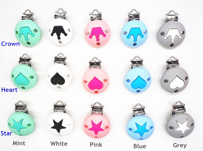 Chenkai 10PCS Round Bear Star Silicone Teether Clip DIY Baby Pacifier Dummy Chain Holder Soother Nursing Jewelry Toy Clips