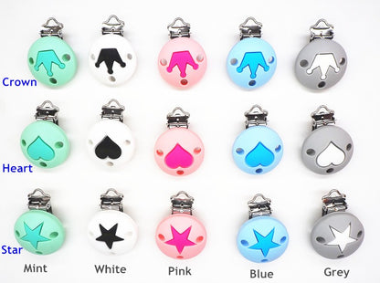 Chenkai 10PCS Round Bear Star Silicone Teether Clip DIY Baby Pacifier Dummy Chain Holder Soother Nursing Jewelry Toy Clips