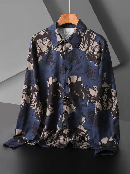 Fashion men's printed long-sleeved shirt casual handsome personality comfortable men's high-quality lapel large size tops
