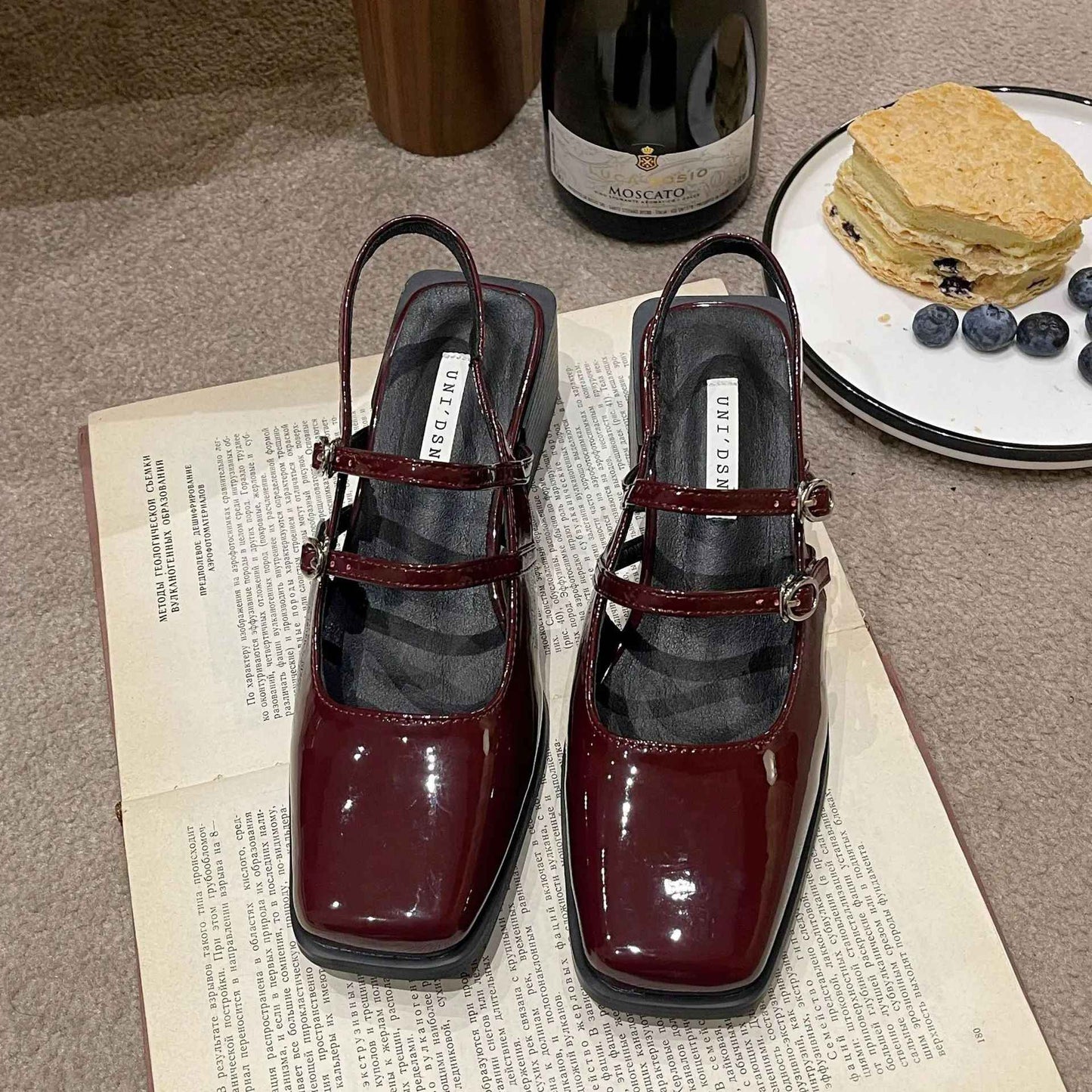 2024 Spring New Retro Small Leather Shoes Square Head Double Buckle Strap Mary Jane Thick Heels Sandals for Women