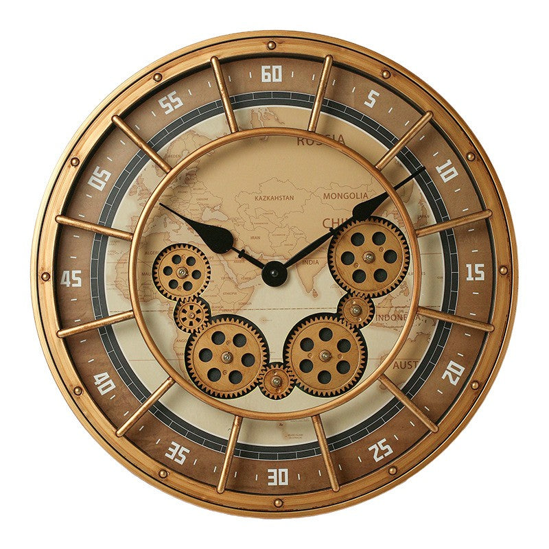 Round Gear Wall Clock Handicraft Clock Wall Wholesale Retro Light Luxury Custom Clock Watch
